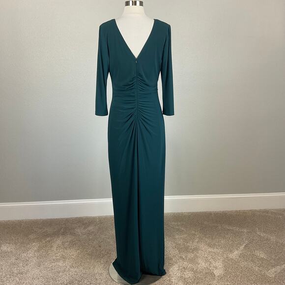 XSCAPE Long Sleeve Column Evening Gown Green Size 12 Thigh Slit Formal Dress - Picture 2 of 14